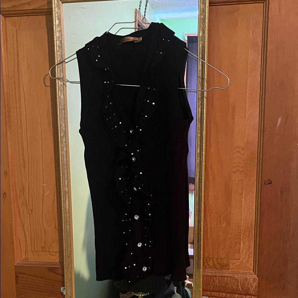 Belldini Black Sleeveless Blouse with Ruffle and Studs
